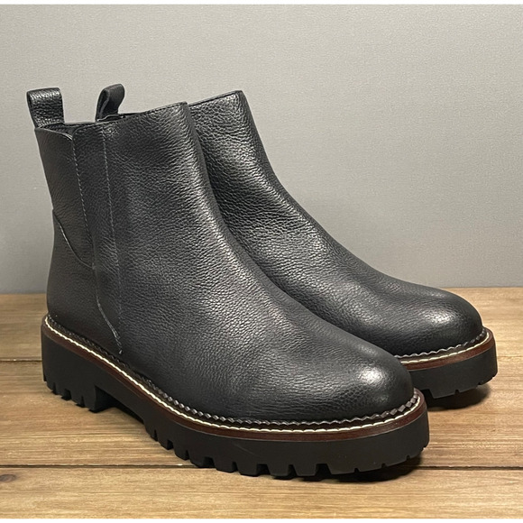 Nordstrom Women's Miller 2 Water Resistant Boots Size 7.5 Black Leather Lug Sole - Picture 2 of 16